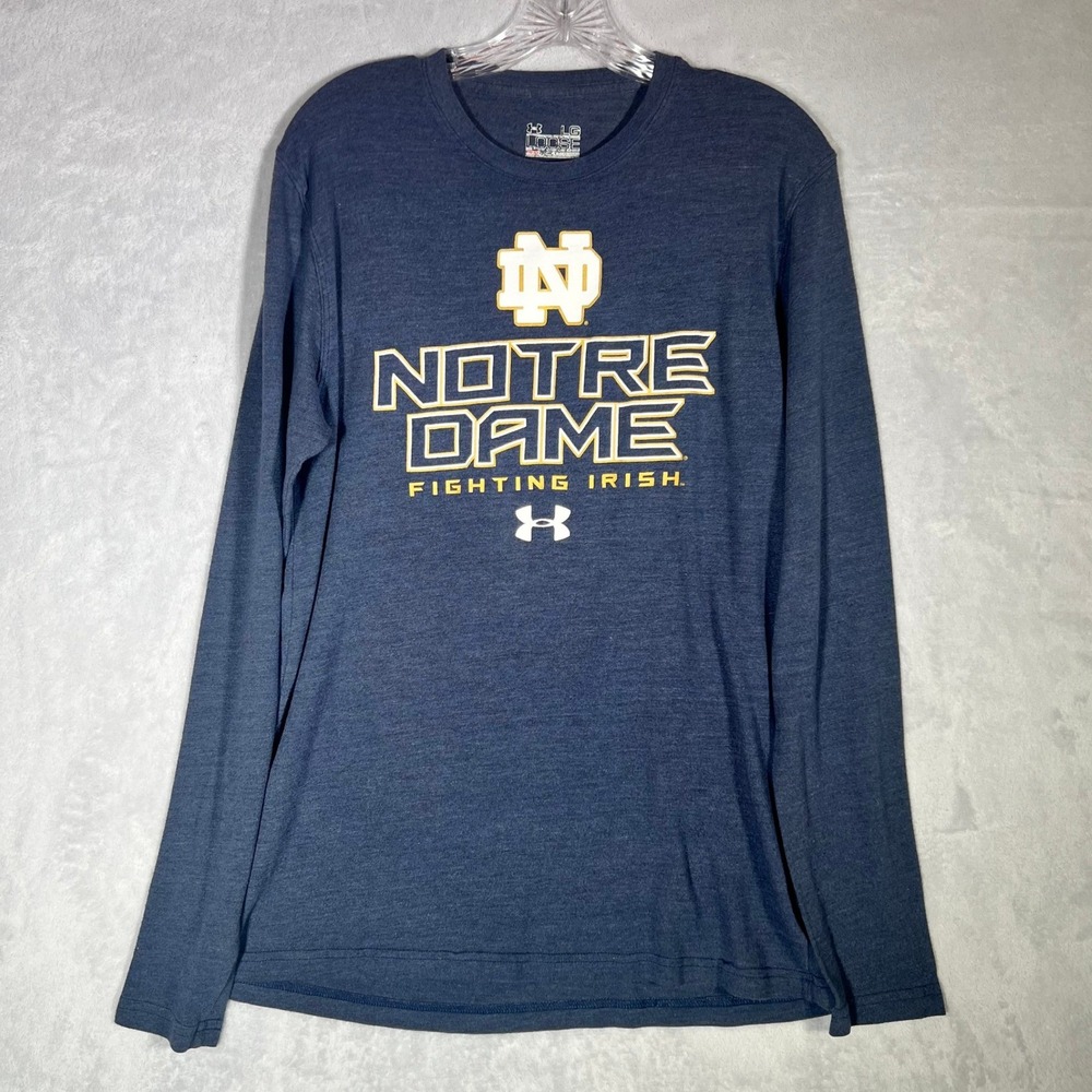 Under Armour Notre Dame Shirt Men Large Navy Fighting Irish HeatGear Long Sleeve